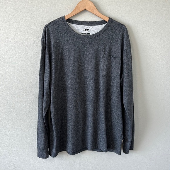 Lee Men's Long Sleeve Crewneck Tee Gray Stretchy Casual Premium Select XL - Picture 2 of 9